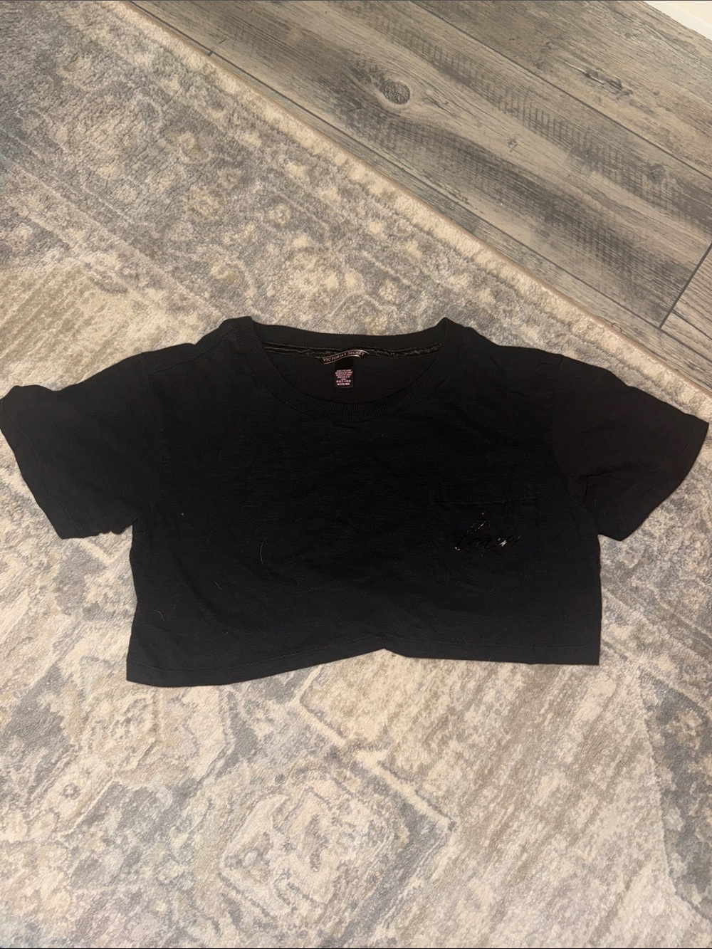 Victoria's Secret Black Short Sleeve Crop Tee